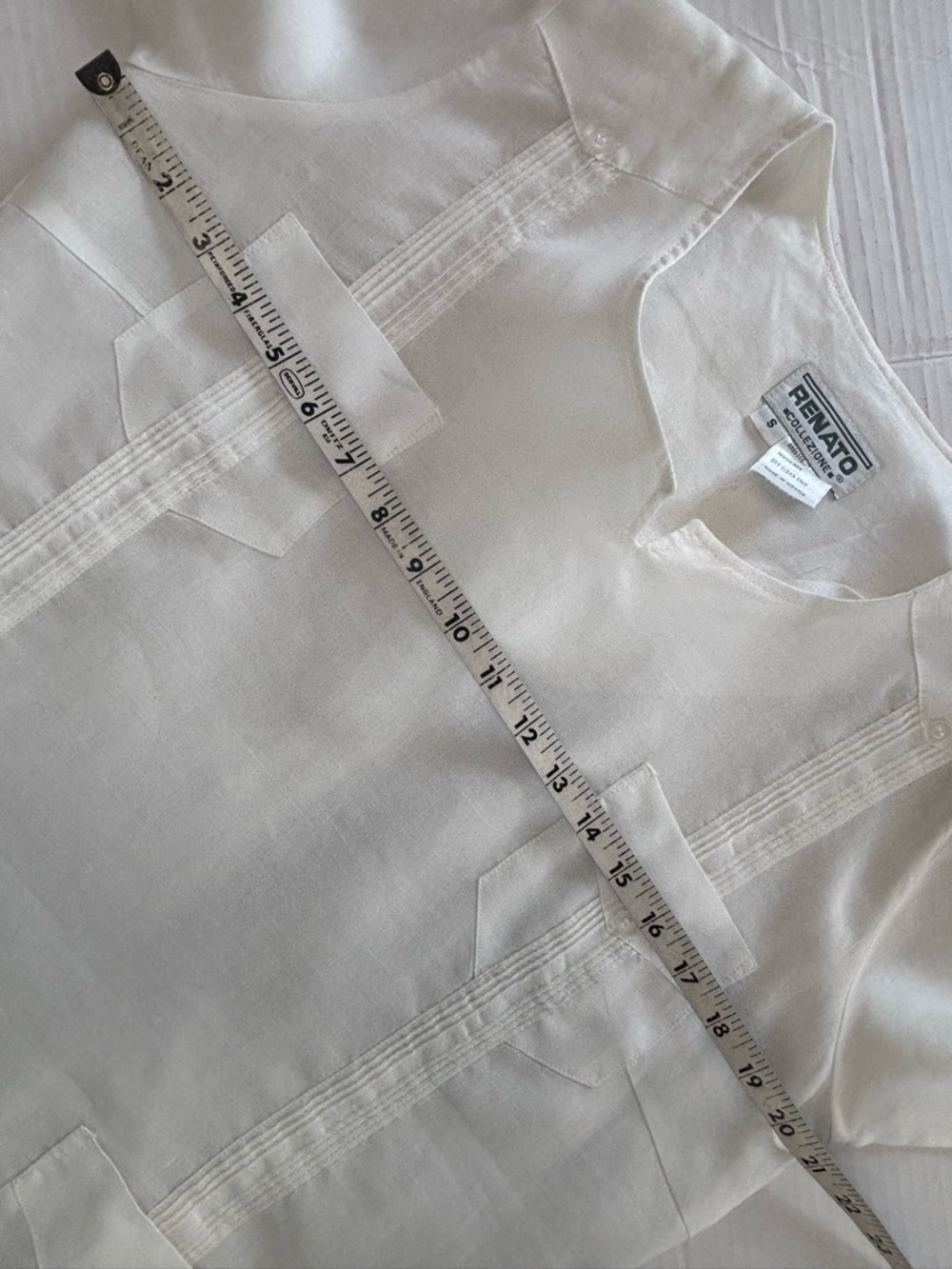 RENATO COLLEZIONE White Linen Guayabera Blouse Size Small - Picture 6 of 6